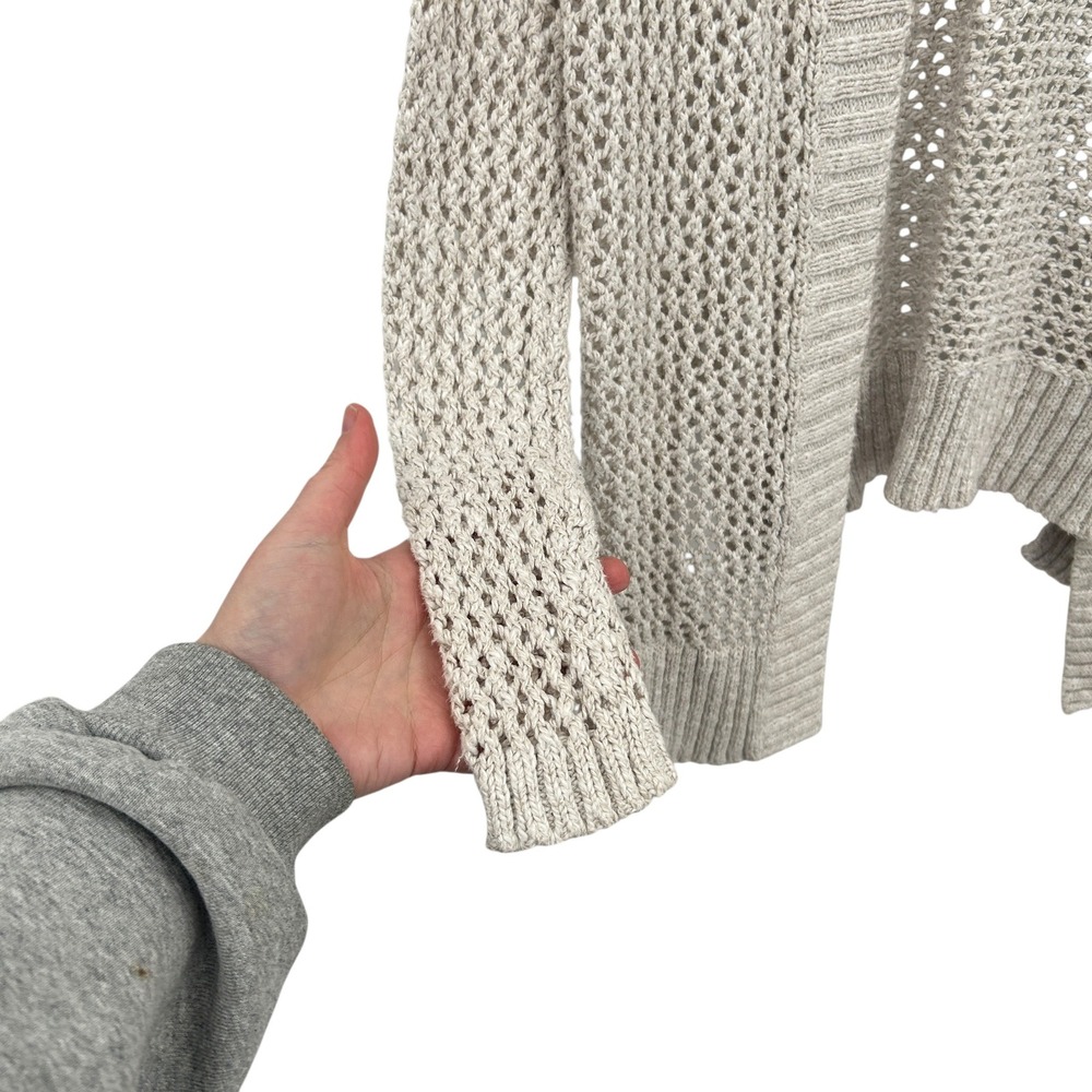 Hollister Y2K Hooded Open Knit Crochet Cardigan Sweater S Oatmeal Beige Boho - Picture 2 of 8